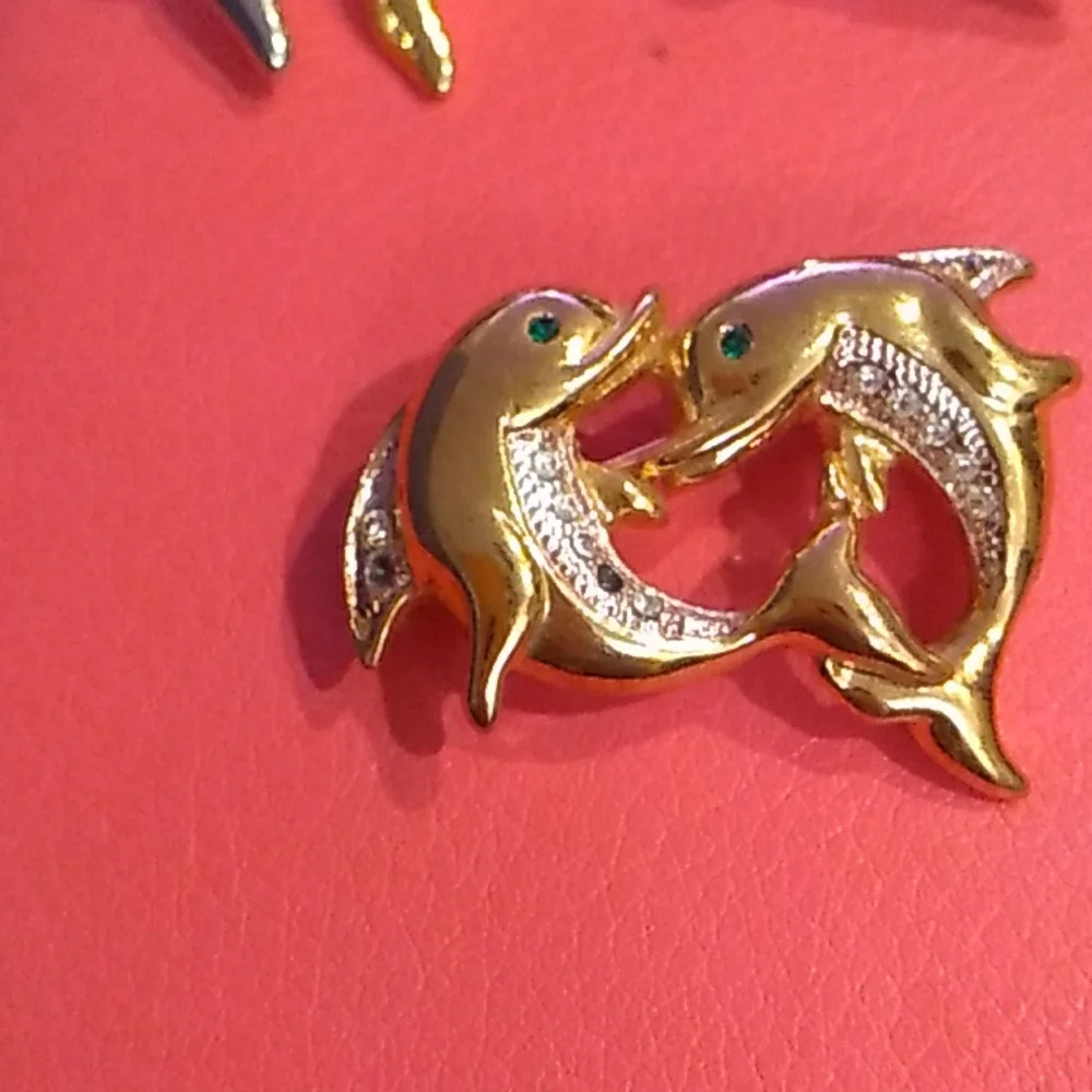 Set of 2 Dolphin Shaped Brooches